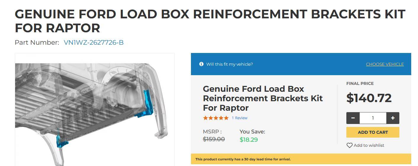 Ford Ranger 2024 Ranger Raptor - Load Box Reinforcement Kit $160.00  *New* 1740629747666-vz