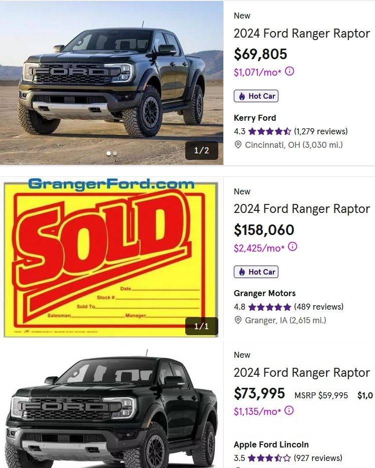 Ford Ranger 2024 Ranger Raptor Feedback Needed - $5K over MSRP 69805 and 158060.JPG