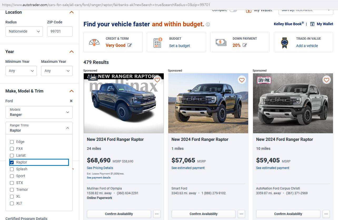 Ford Ranger Is Ford no longer taking orders AutoTrader Raptor search.JPG