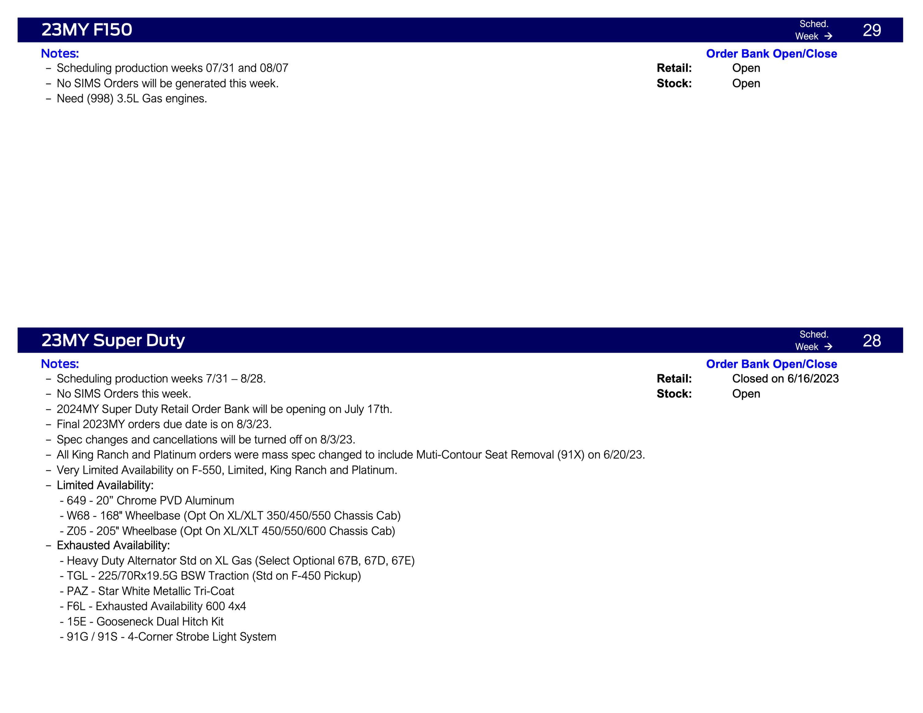 Ford Ranger 2024 Ranger Raptor Scheduling Only This Week (7/13/23) for Production Weeks 9/4 - 9/25 Ford Scheduling Information - 7.10.23-4