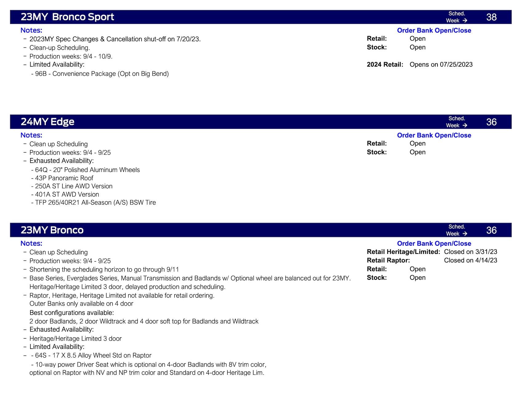 Ford Ranger No Ranger Scheduling This Week (7/27/23) Except 7/24 Special Commit Scheduling for Raptors Ford Scheduling Information - 7.24.23-2