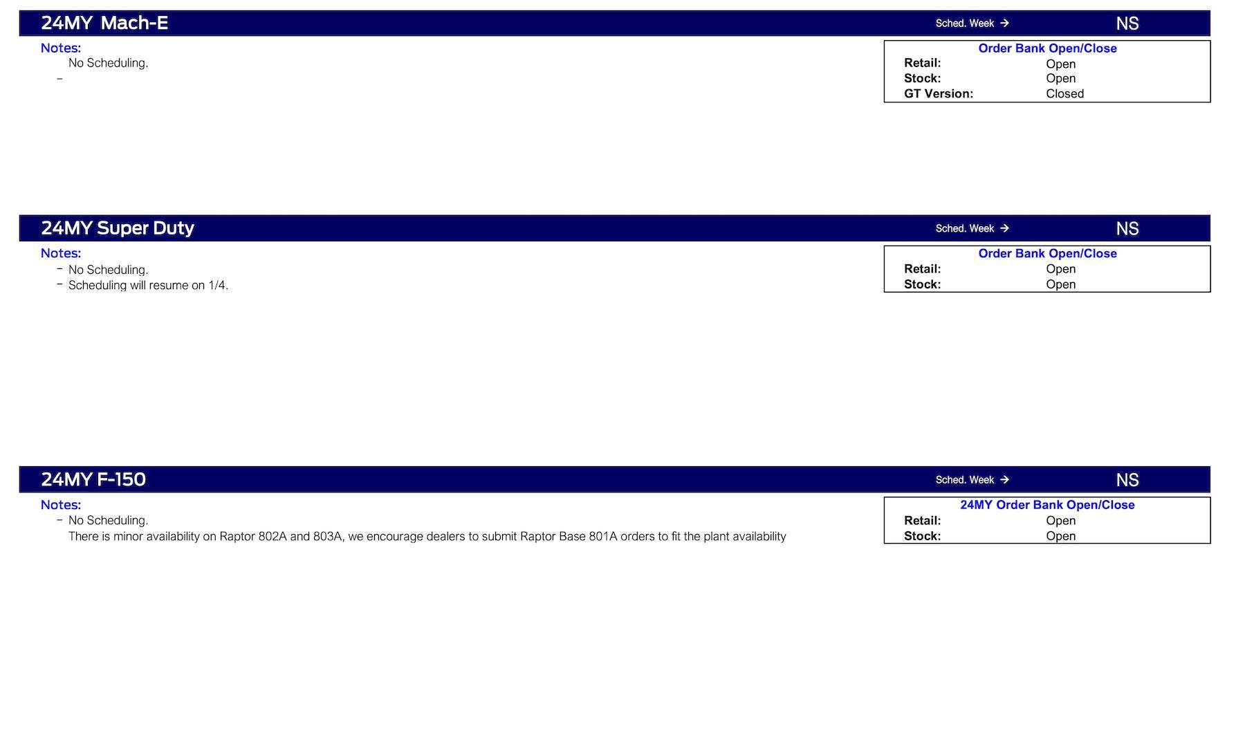 Ford Ranger 2024 Ranger No Scheduling This Week (12/21/23) Ford Scheduling Notes - 12.18.23-4