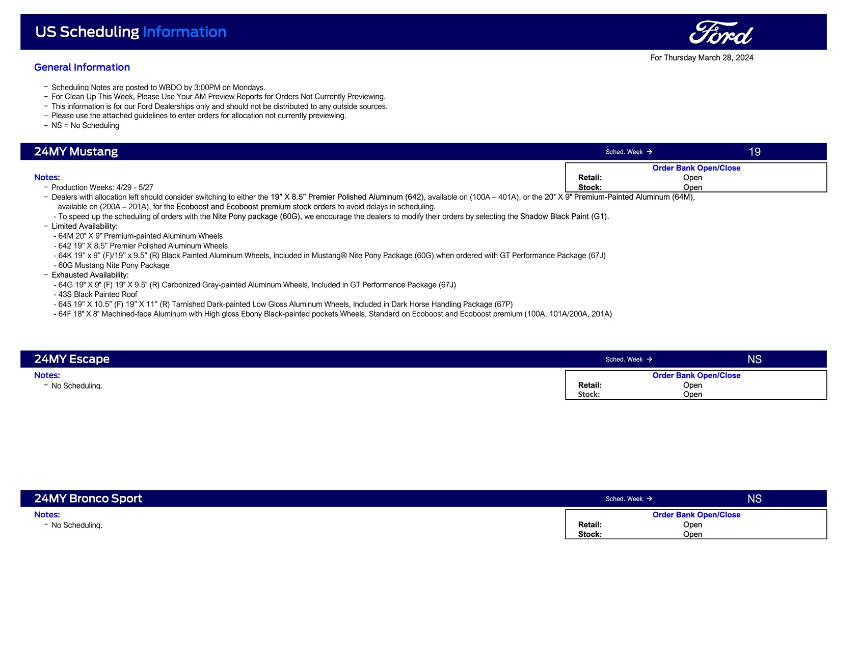 Ford Ranger 2024 Ranger No Scheduling This Week (3/28/24) Ford Scheduling Notes - 3.25.24-1