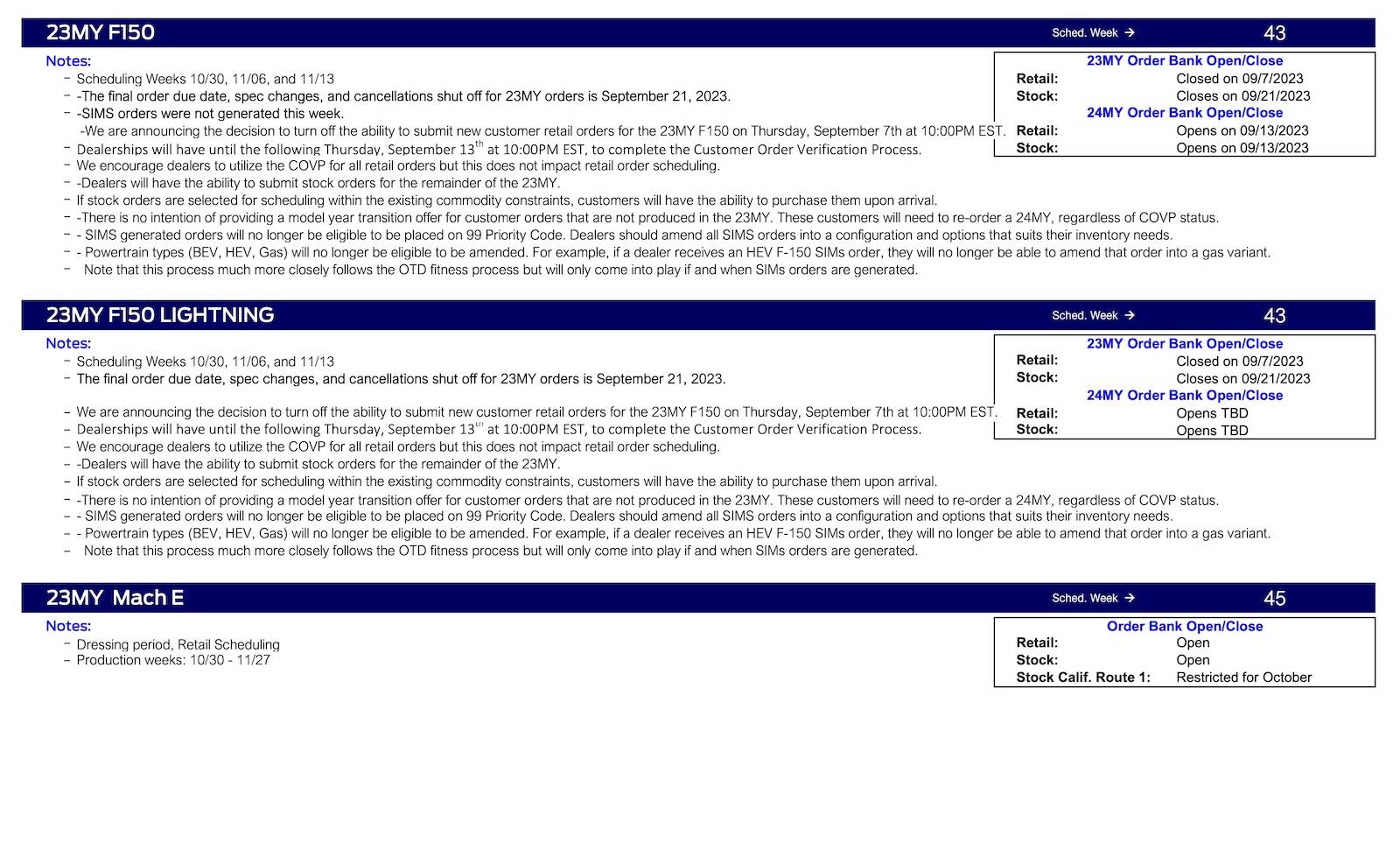 Ford Ranger No Ranger Scheduling This Week (9/14/23) - Job 1 Production Now 9/18/23 Ford Scheduling Notes - 9.11.23-5
