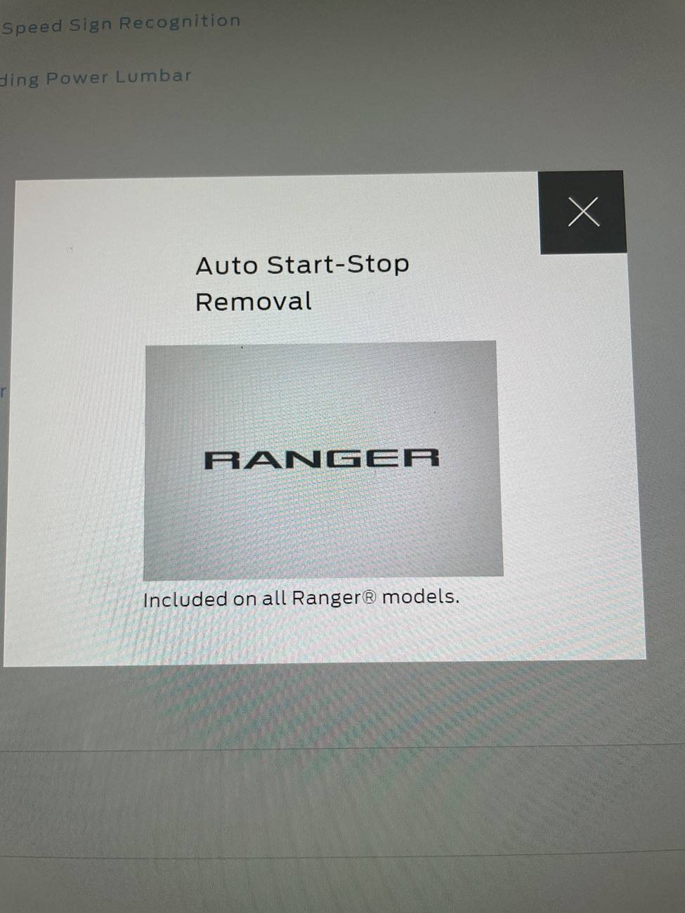 Ford Ranger Window sticker comparison seems to confirm no Auto Start-Stop image
