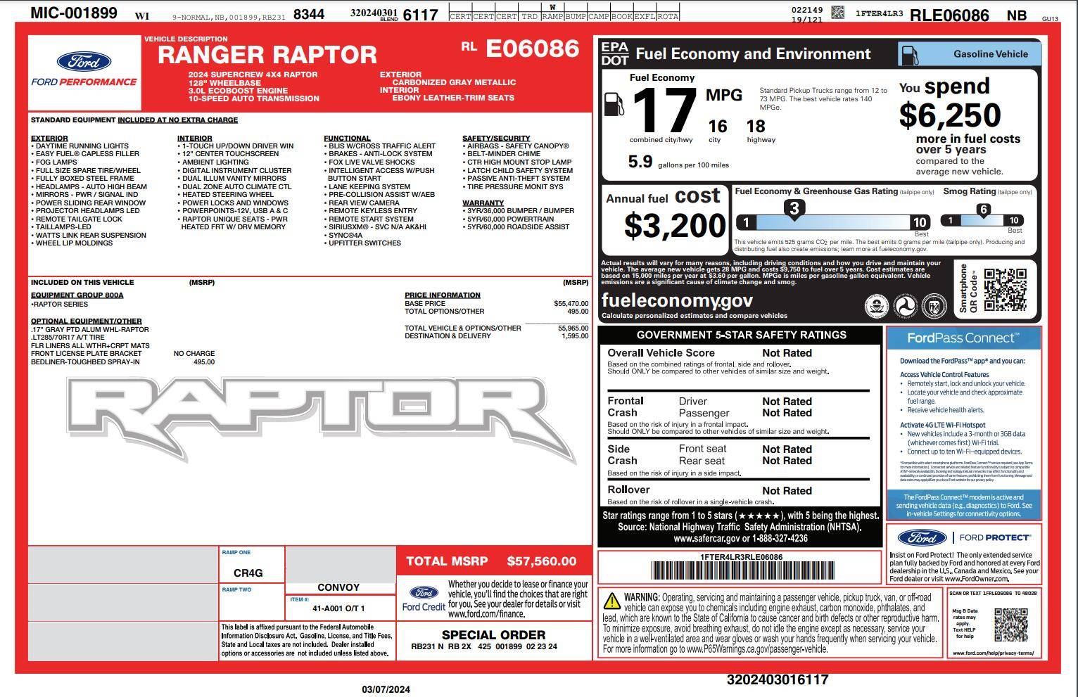 Ford Ranger SOLD 2024 Ranger Raptor / $51k OBO / 8k Miles - Carbonized Grey Metallic image