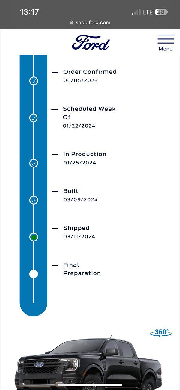 Ford Ranger Order Tracker Status IMG_0135