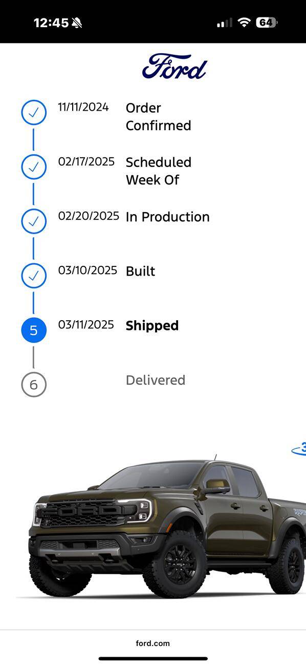 Ford Ranger RR Delivery time from build date to dealer delivery IMG_0435