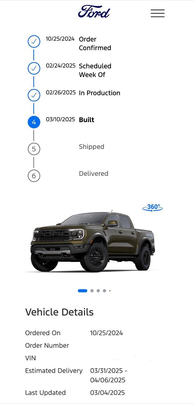 Ford Ranger 2025 Order update IMG_0508