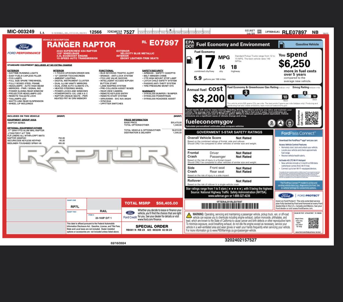 Ford Ranger In production and window sticker IMG_3620