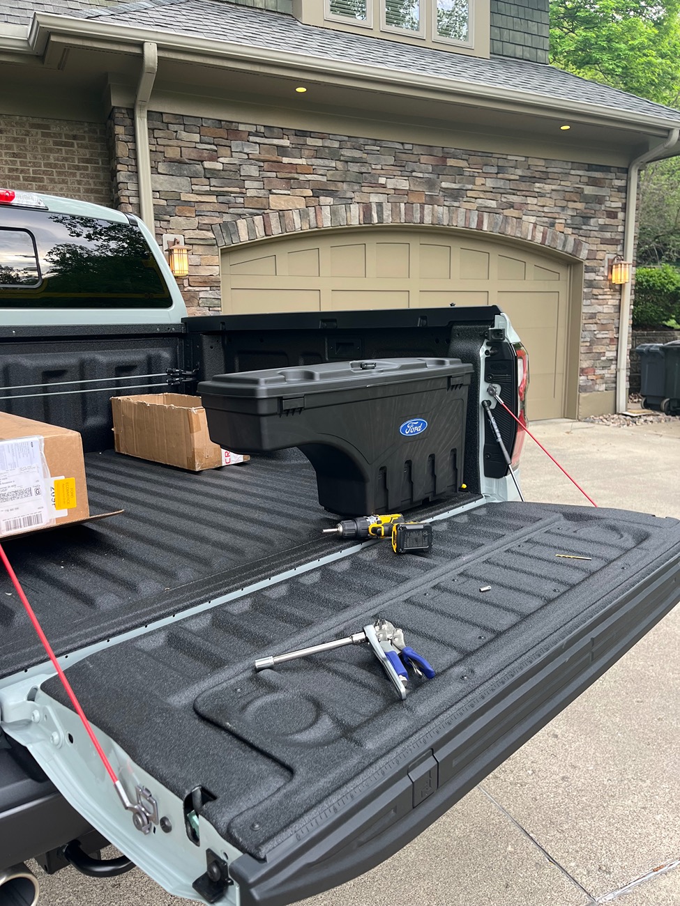 Ford Ranger Ford storage bins (pivot storage box) installed in bed IMG_6465
