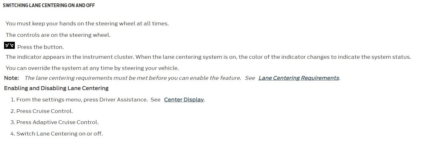 Ford Ranger Turning Off Lane Keeping Assist Lane Centerin