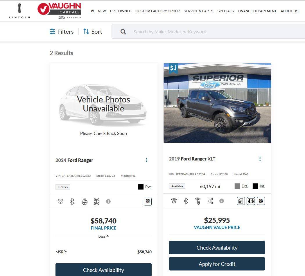 Ford Ranger My Ranger Raptor listed on the Dealers Website Oakdale Ford.JPG