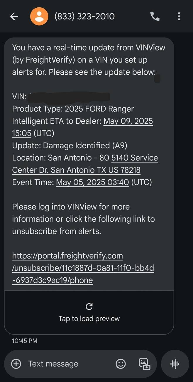Ford Ranger 2025 Order update Screenshot_20250504_224658_Messages