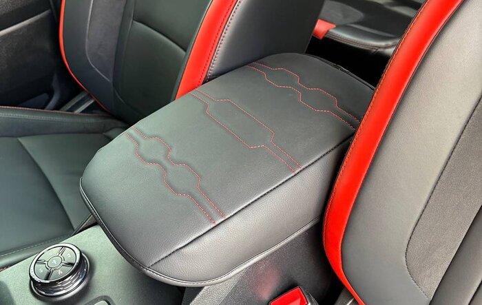 Muslogy Code Orange stitching armrest cover installed