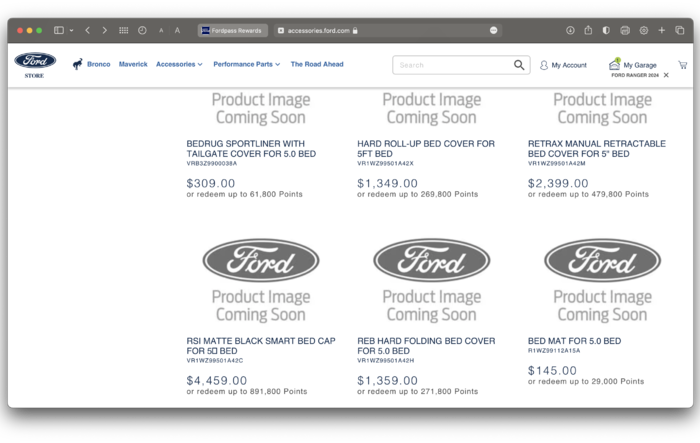 Ford Accessories site now lists parts for the 6G Ranger