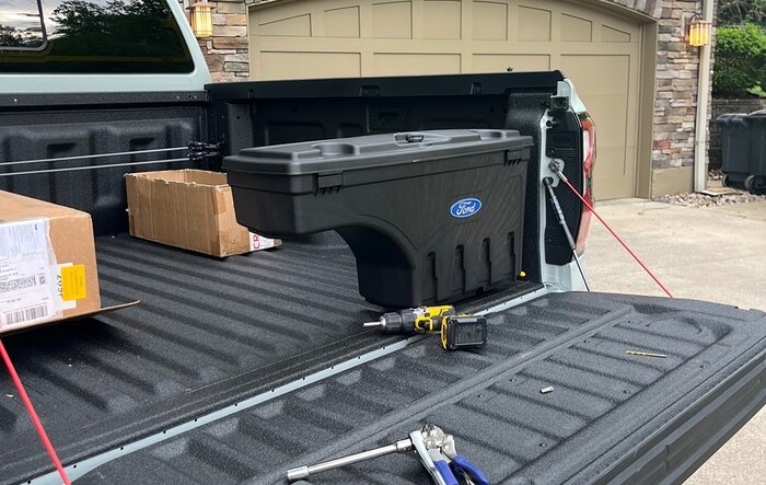 Ford storage bins (pivot storage box) installed in bed